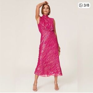Saloni sink Sleeveless Fuchsia Midi Dress with High Neck